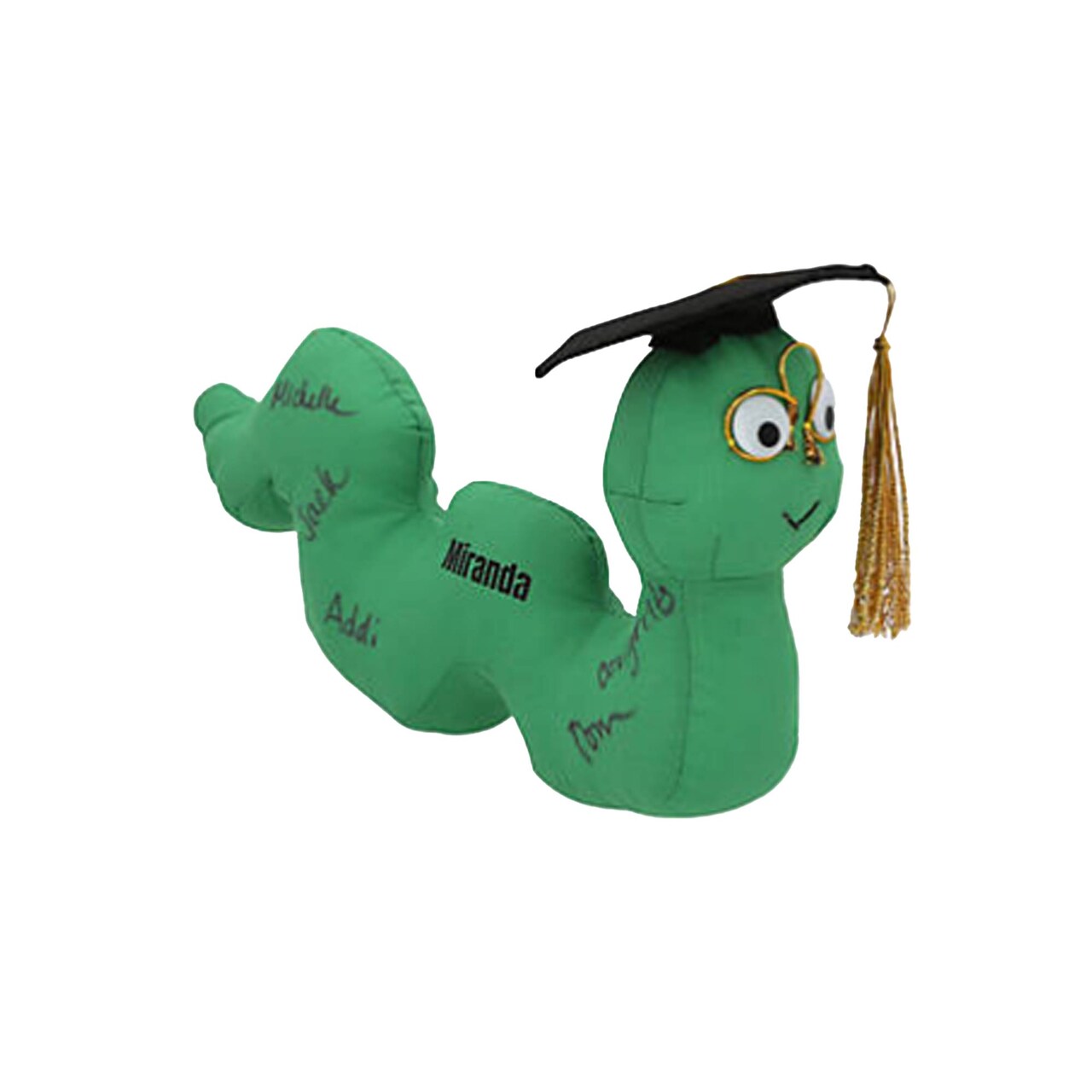 12" Personalized Graduation Autograph Green Stuffed Bookworm with Cap